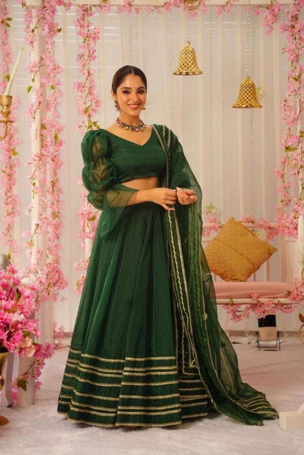 Royal green organza lehenga set - Image 2