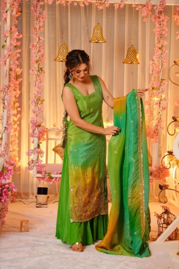 Slate green silk suit set - Image 3