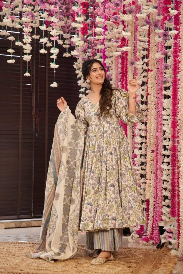Green leaf print cotton suit set - Image 4