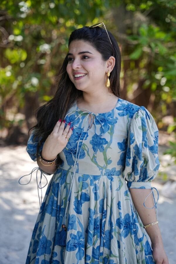 Azure Bloom Cotton Dress - Image 3