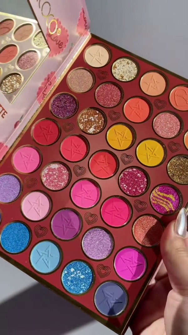 Vibrant Multi-Finish Eyeshadow and Face Palette Duo Featuring Bold Mattes, Shimmers, and Glitter Shades in Playful and Glamorous Color Stories
