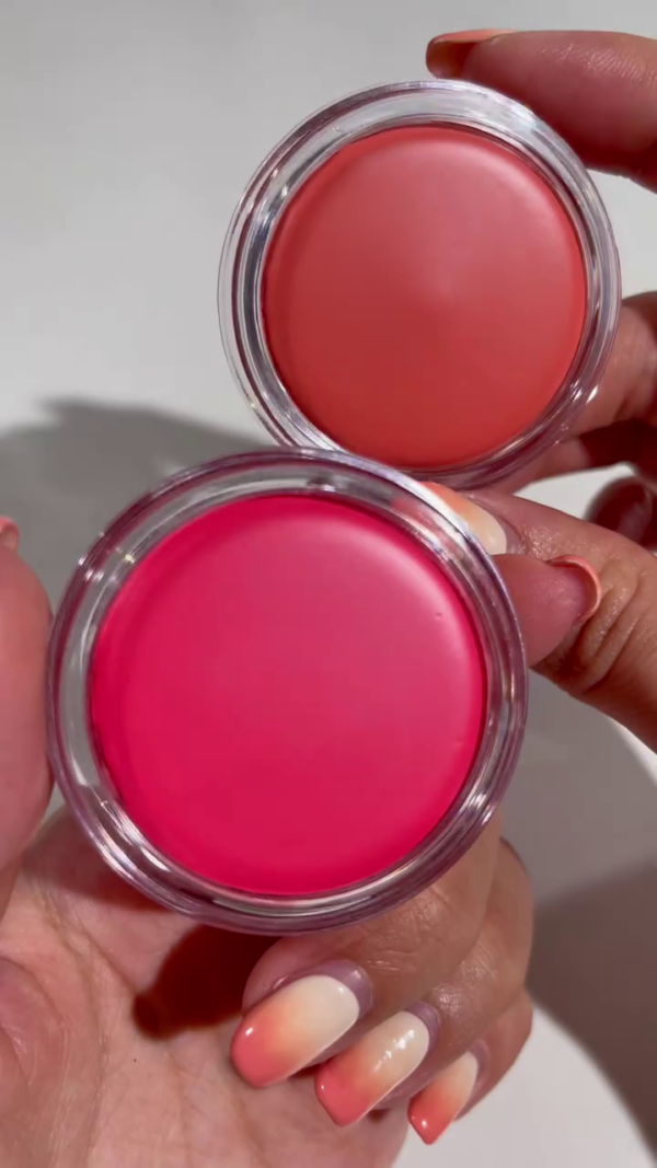 Vibrant Cream Blush Duo – Buildable, Blendable Multi-Use Formula for Cheeks & Lips with Seamless Sponge Application – Bright Pink & Coral Shades for a Natural Radiant Glow
