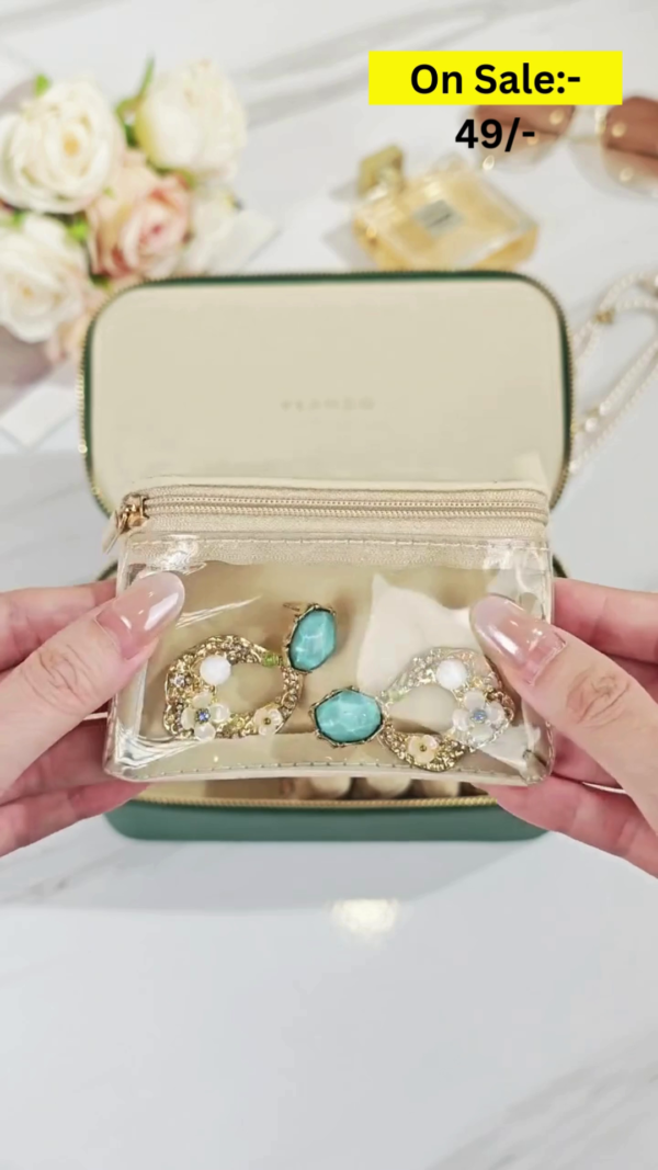 Travel Jewelry Organizer with Multiple Removable Pouches for Secure and Stylish Storage of Earrings, Rings, and Accessories - Image 3