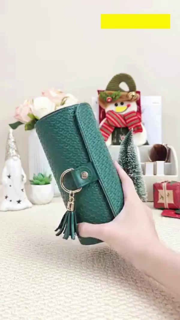 Travel Jewelry Organizer with Compact Foldable Design, Multi-Tier Rotating Storage Compartments, and Secure Snap Closure - Perfect for Rings, Earrings, Bracelets, and Small Accessories