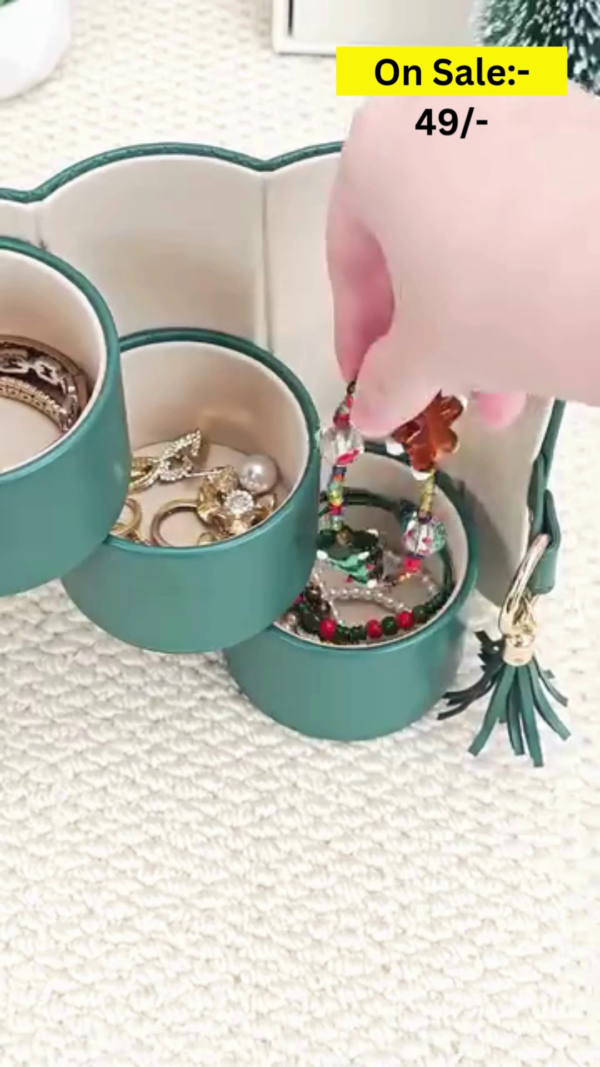 Travel Jewelry Organizer with Compact Foldable Design, Multi-Tier Rotating Storage Compartments, and Secure Snap Closure - Perfect for Rings, Earrings, Bracelets, and Small Accessories - Image 3