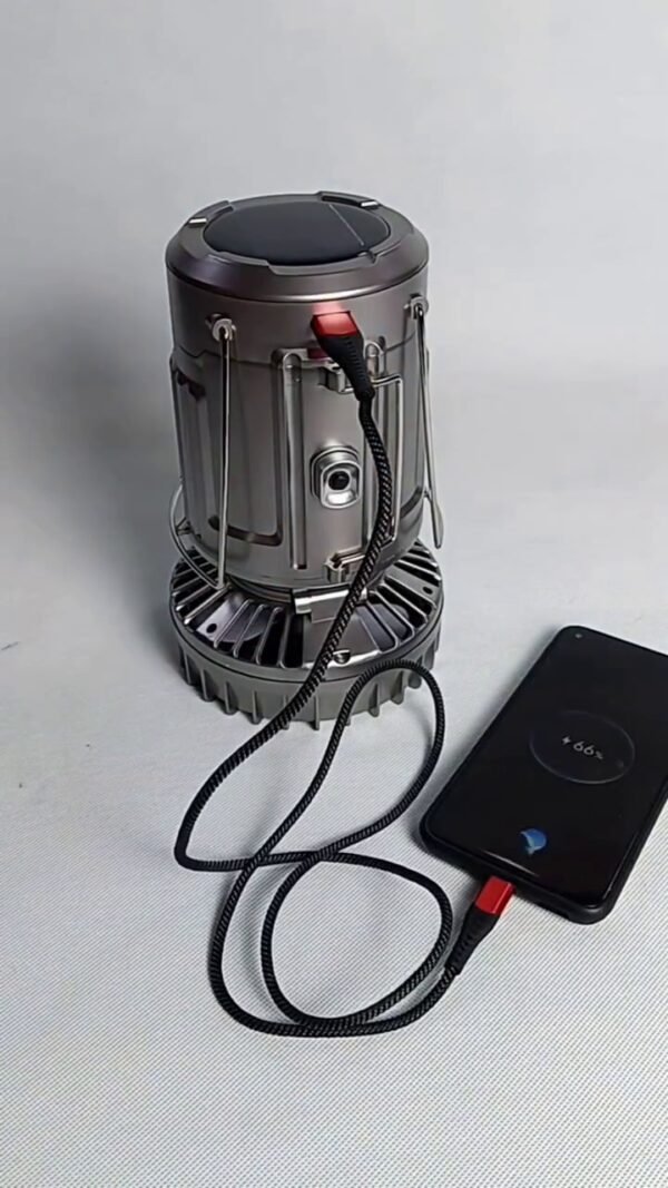 Multifunctional 3-in-1 Portable Solar Rechargeable LED Camping Lantern with Built-in Power Bank and High-Speed USB Charging, Emergency Light and Rotating Fan Combo for Outdoor, Hiking, Camping, and Power Outages - Image 3