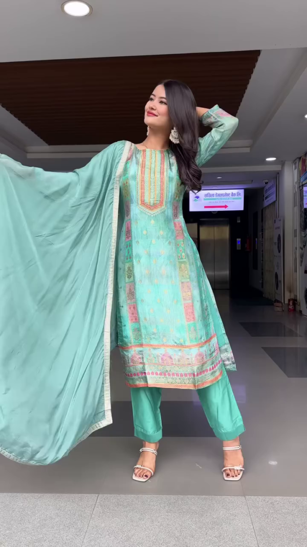 Traditional Readymade Kurti Pant Dupatta Set for Women with Intricate Embroidery and Printed Design, Available in Beautiful Aqua Blue and Vibrant Rani Pink Shades – Perfect for Festive Wear, Ethnic Occasions, or Cultural Celebrations