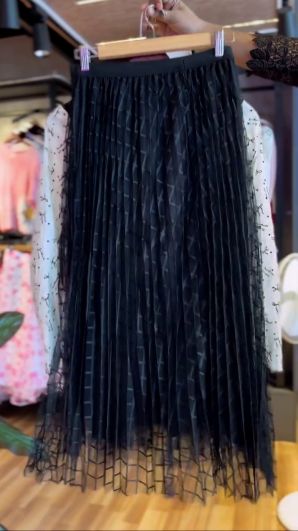 Chic Black and White Designer Fusion Dress with Printed Bow Pattern, Lace Insets, Geometric Pleated Net Skirt, and Full Sleeves – A Unique Indo-Western Look for Parties or Evening Wear - Image 2