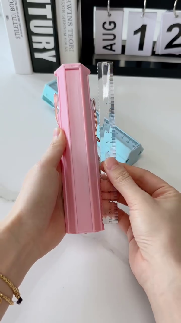 Multifunctional 2-in-1 Geometric Ruler and Compact Stationery Storage Box with Built-in Mini Pens, Eraser, Sharpener, and Clips – Ideal for Students, Artists, and On-the-Go Organization - Image 4