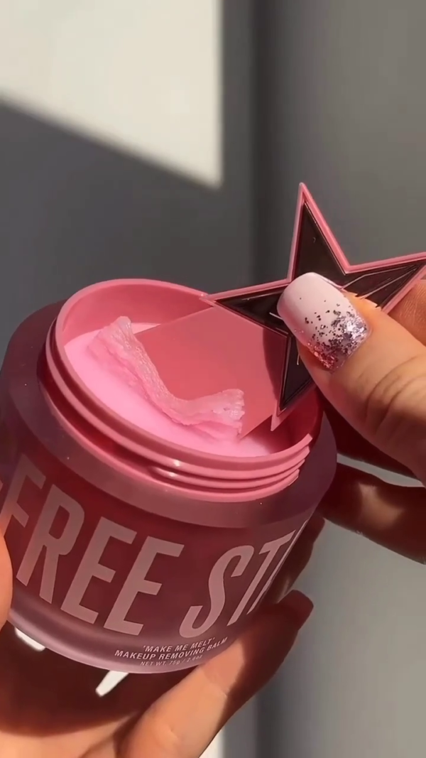 Freestar Beauty ‘Make Me Melt’ Pink Makeup Removing Balm with Built-in Star-Shaped Spatula and Freestar Eyeshadow Palette Featuring Five Rosy Hues in a Travel-Friendly Compact with Mirror - Image 2