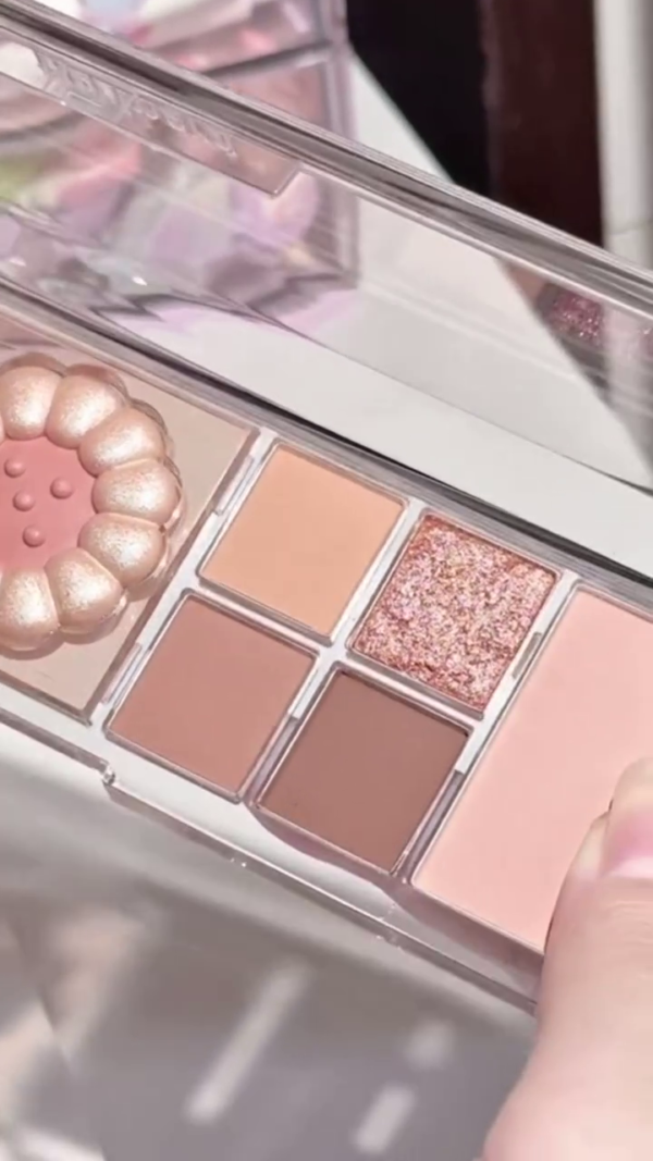All-in-One Neutral Nude Eyeshadow Palette with Matte, Shimmer, and Glitter Shades Featuring a Floral Centerpiece Blush and Versatile Day-to-Night Colors for Effortless Glam - Image 3