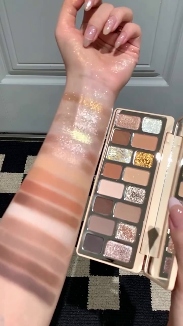 Luxury 16-Color Neutral & Glitter Eyeshadow Palette – Highly Pigmented Matte, Shimmer, and Metallic Finishes for Seamless Day-to-Night Looks – Long-Lasting, Blendable Formula in Warm Nude, Gold, and Smoky Tones with Built-In Mirror - Image 3