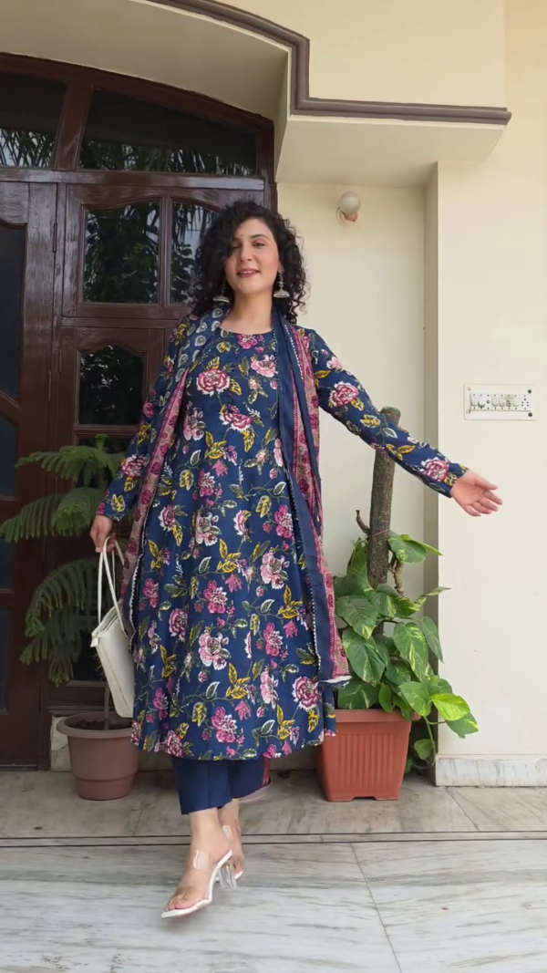 Women's Traditional Ethnic Kurta Set – Elegant Floral & Paisley Print Anarkali Kurtis with Matching Dupatta and Pants Perfect for Festive, Casual, and Office Wear - Image 2