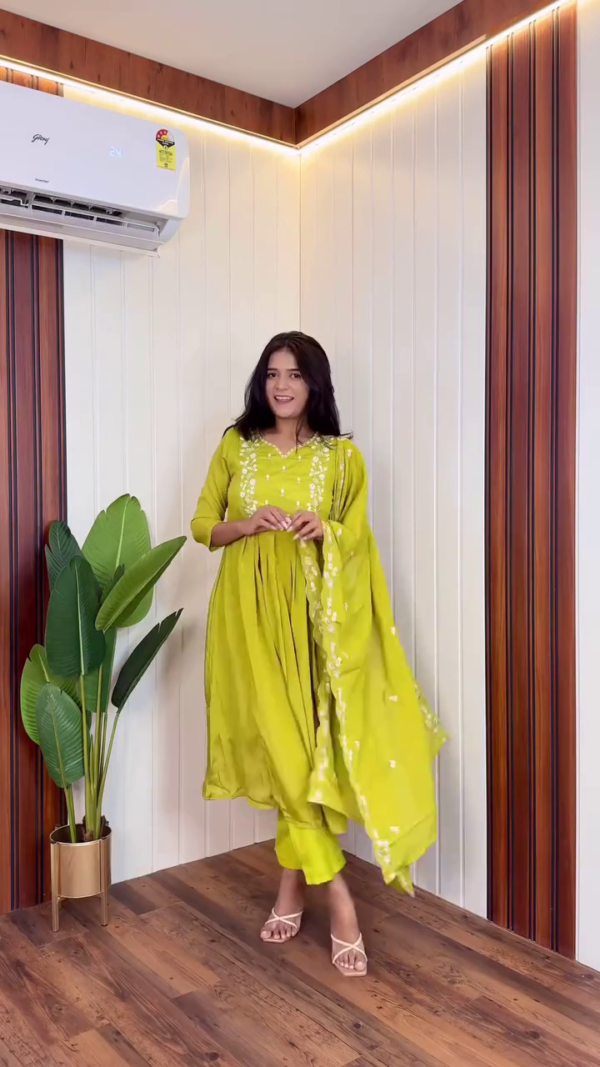 Dual Set of Anarkali Style Embroidered Kurta Sets for Women Flowy Ethnic Dresses with Matching Dupatta and Pants – Perfect for Festive, Wedding, or Traditional Occasions - Image 2