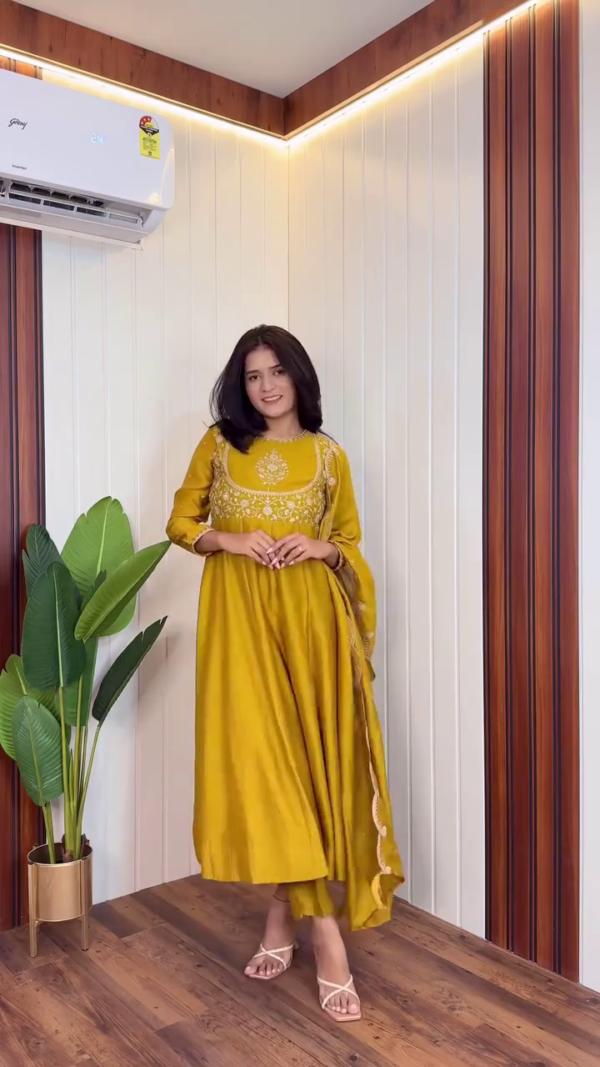 Dual Set of Anarkali Style Embroidered Kurta Sets for Women Flowy Ethnic Dresses with Matching Dupatta and Pants – Perfect for Festive, Wedding, or Traditional Occasions - Image 3