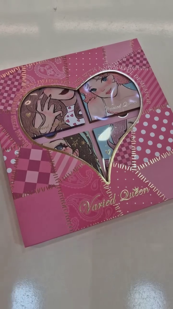 Dual-Layer Makeup Palette Featuring a Radiant Mix of Matte and Shimmer Eyeshadows, Blush, Highlighter, and Mirror in a Whimsical Pink Case with Gold Detailing – Perfect for Day-to-Night Glam Looks
