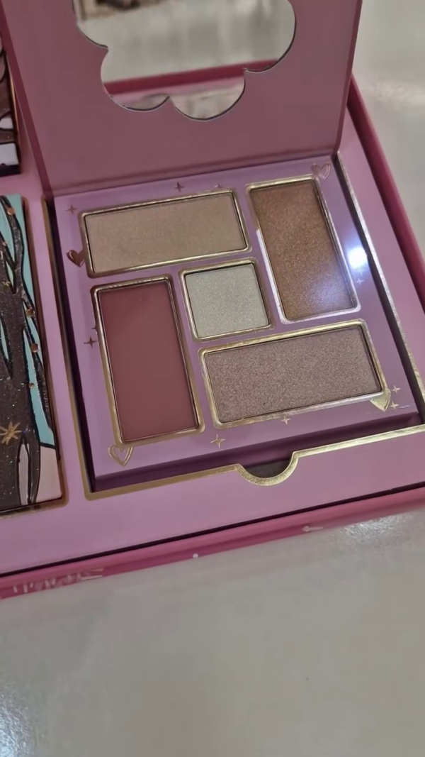 Dual-Layer Makeup Palette Featuring a Radiant Mix of Matte and Shimmer Eyeshadows, Blush, Highlighter, and Mirror in a Whimsical Pink Case with Gold Detailing – Perfect for Day-to-Night Glam Looks - Image 2