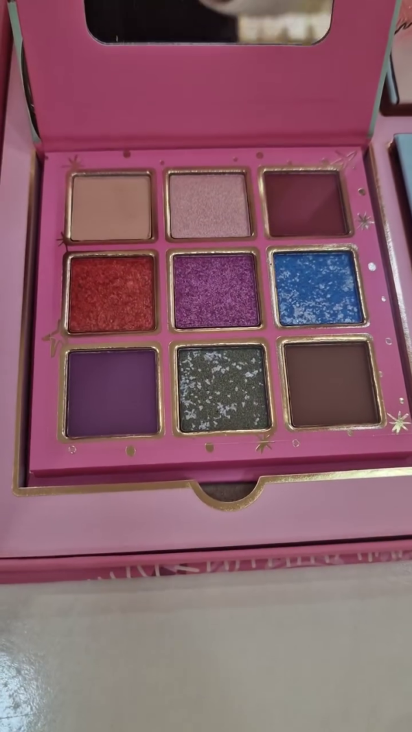 Dual-Layer Makeup Palette Featuring a Radiant Mix of Matte and Shimmer Eyeshadows, Blush, Highlighter, and Mirror in a Whimsical Pink Case with Gold Detailing – Perfect for Day-to-Night Glam Looks - Image 3