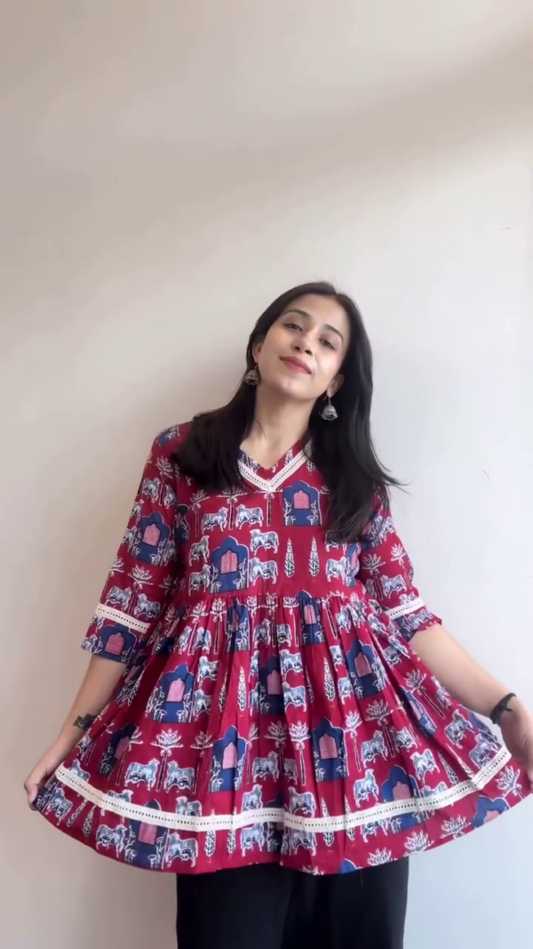 Combo of Ethnic Printed Short Kurtis Featuring Vibrant Elephant Motif and Elegant Floral Patterns, Designed with V-Necklines and Flowy Silhouettes – Perfect for Everyday Comfort and Casual Chic Looks