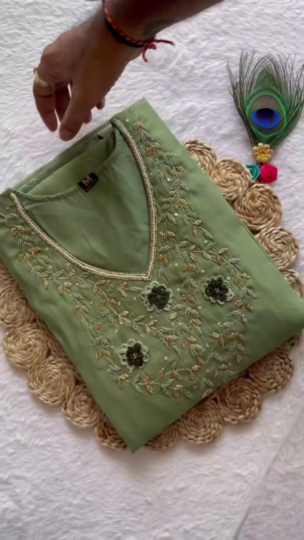 Pastel Green Embroidered Kurta Set with Soft Floral Organza Dupatta – Subtle & Elegant Look