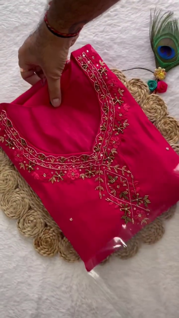 Classic Red Embroidered Kurta Set with Floral Organza Dupatta – Bold Elegance