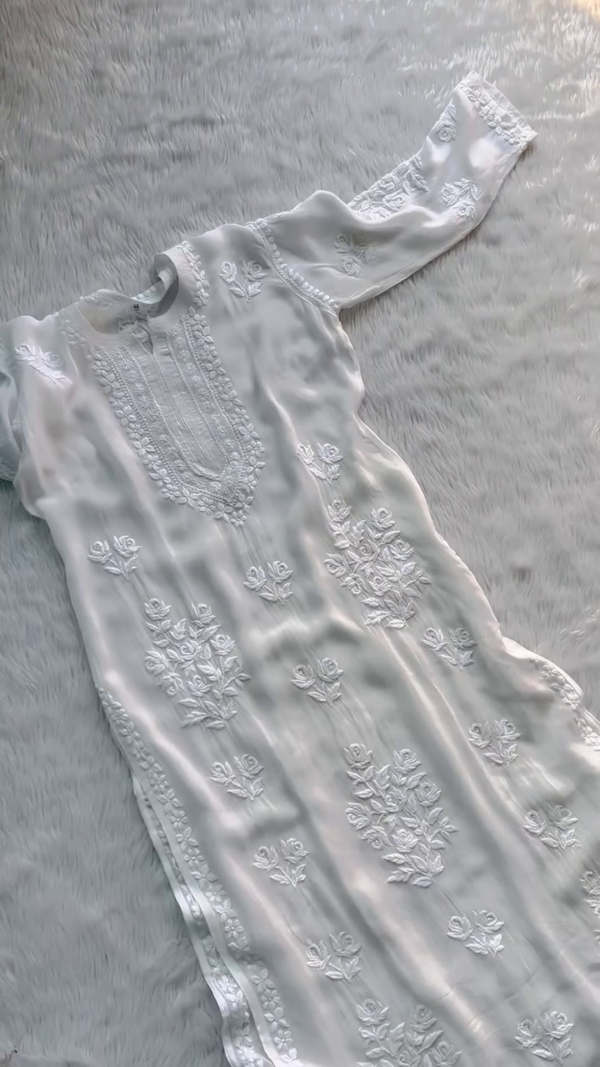 Elegant Chikankari Embroidered Cotton Kurti for Women in 5 Colors – Soft and Breathable Straight Fit Kurta with Intricate Floral Thread Work, Round Neck and Full Sleeves – Perfect for Casual, Ethnic and Festive Wear