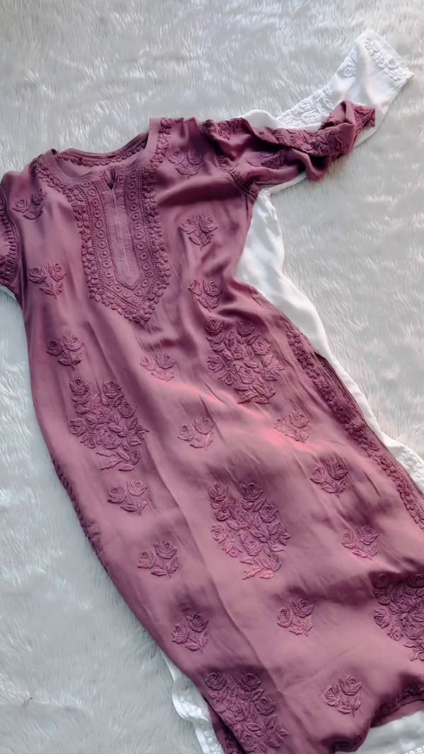 Elegant Chikankari Embroidered Cotton Kurti for Women in 5 Colors – Soft and Breathable Straight Fit Kurta with Intricate Floral Thread Work, Round Neck and Full Sleeves – Perfect for Casual, Ethnic and Festive Wear - Image 2