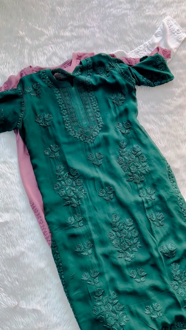 Elegant Chikankari Embroidered Cotton Kurti for Women in 5 Colors – Soft and Breathable Straight Fit Kurta with Intricate Floral Thread Work, Round Neck and Full Sleeves – Perfect for Casual, Ethnic and Festive Wear - Image 3