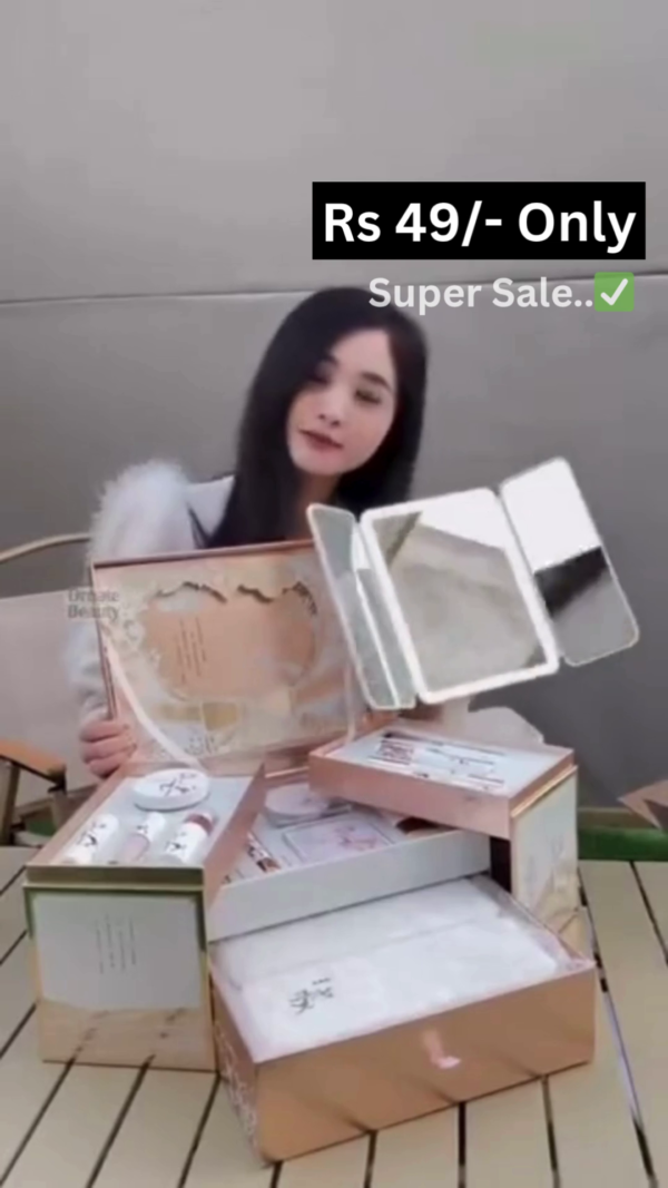 Luxury All-in-One Makeup Gift Box with Eyeshadow Palette, Compact Powder, Skincare Essentials, Foldable Mirror & Elegant Multi-Layer Packaging – Ideal for Daily Use, Travel & Gifting for Women and Girls - Image 3