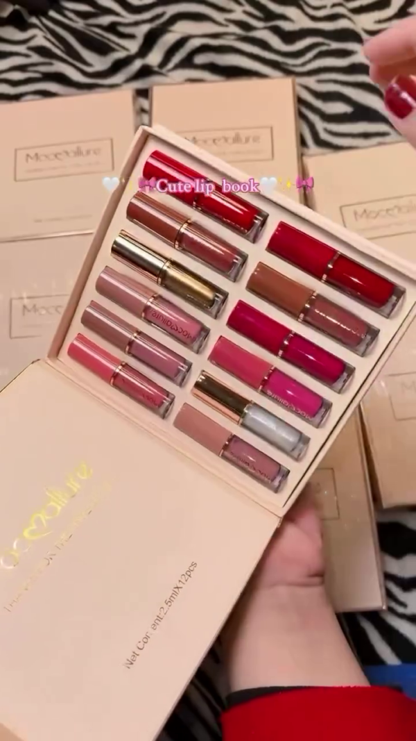 Moocallure 12-Piece Mini Liquid Lipstick Set – Velvet Matte, Glossy and Shimmer Finish Lip Colors in Book-Style Gift Box for All-Day Wear, Perfect for Travel, Gifting and Makeup Lovers - Image 2