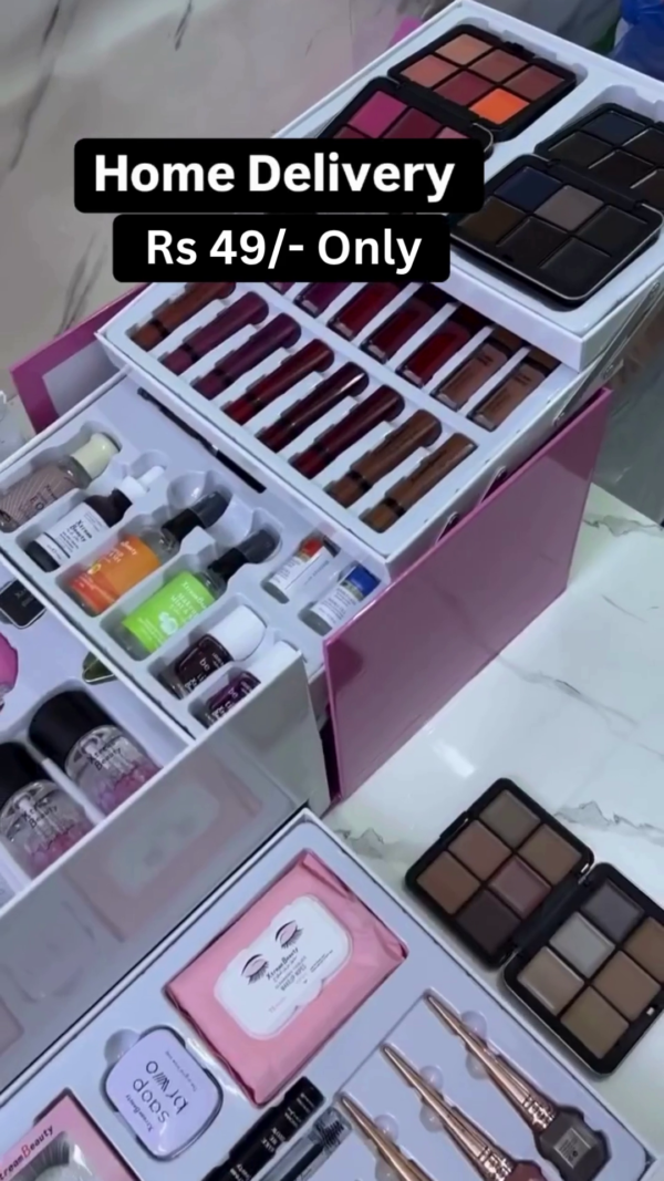 All-in-One Premium Makeup and Skincare Gift Box – Includes Brushes, Lipsticks, Serums, Nail Kit, Face Tools, Eyeshadows, Soaps, Wipes, and Beauty Essentials in a Stylish Multi-Layer Organizer for Girls and Women - Image 2