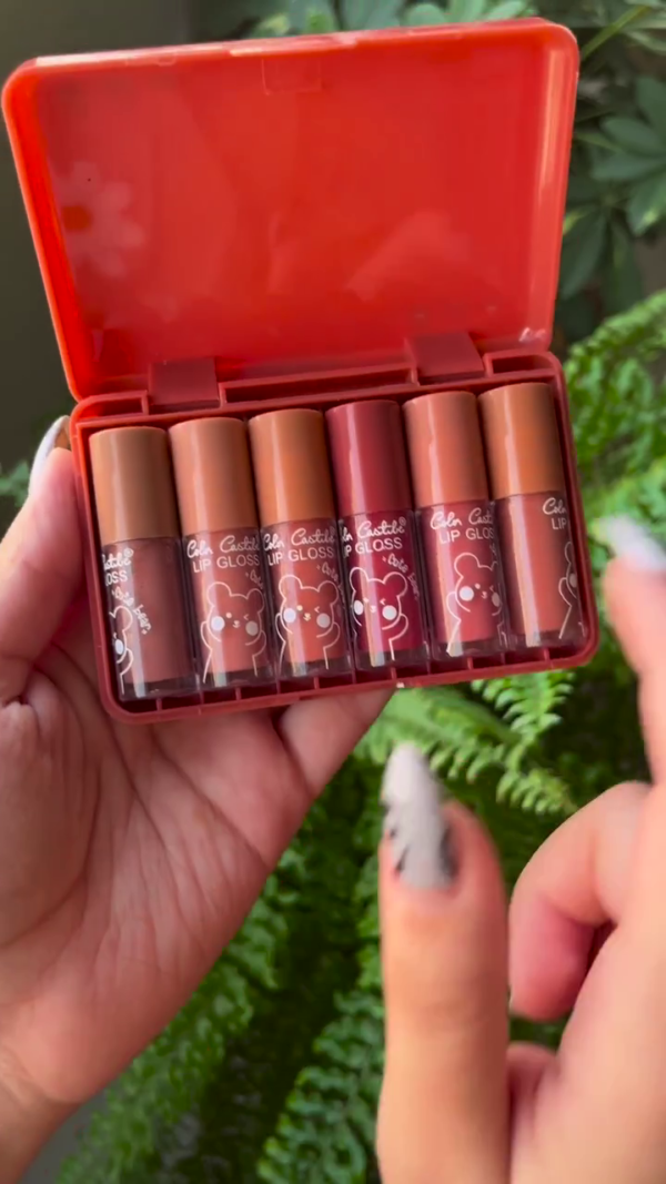 Cute Bear-Themed Lip Gloss Set in Travel-Friendly Pink Tin Case with 6 Moisturizing Matte Shades for Daily Use, Gift-Giving, and On-the-Go Glam – Adorable Cartoon Design and Compact Packaging - Image 2