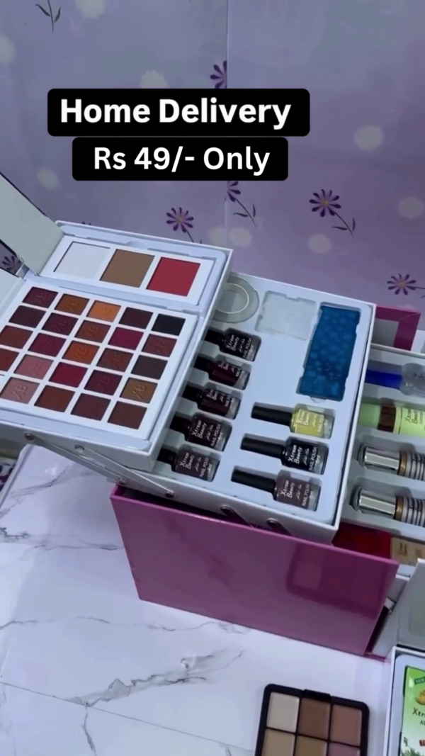All-in-One Premium Makeup and Skincare Gift Box – Includes Brushes, Lipsticks, Serums, Nail Kit, Face Tools, Eyeshadows, Soaps, Wipes, and Beauty Essentials in a Stylish Multi-Layer Organizer for Girls and Women - Image 4