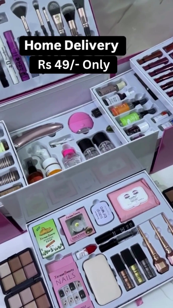 All-in-One Premium Makeup and Skincare Gift Box – Includes Brushes, Lipsticks, Serums, Nail Kit, Face Tools, Eyeshadows, Soaps, Wipes, and Beauty Essentials in a Stylish Multi-Layer Organizer for Girls and Women - Image 3