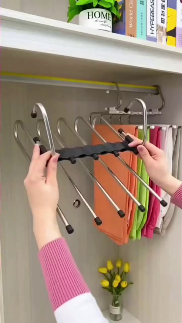 Multi-Layer Stainless Steel Pants and Scarf Organizer Hanger – Space-Saving Closet Rack with Adjustable Hooks for Trousers, Jeans, Towels, and Accessories