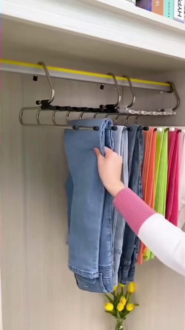 Multi-Layer Stainless Steel Pants and Scarf Organizer Hanger – Space-Saving Closet Rack with Adjustable Hooks for Trousers, Jeans, Towels, and Accessories - Image 2