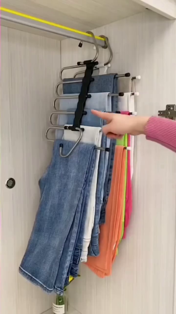 Multi-Layer Stainless Steel Pants and Scarf Organizer Hanger – Space-Saving Closet Rack with Adjustable Hooks for Trousers, Jeans, Towels, and Accessories - Image 3