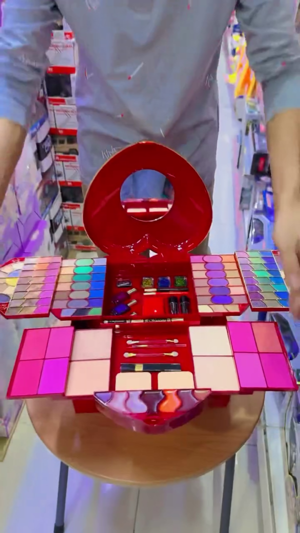 All-in-One Deluxe Girls' Makeup Kit – Multi-Layer Foldable Cosmetic Beauty Set with Mirror, Eyeshadows, Blushes, Lip Colors, Applicators, and Nail Accessories - Image 3