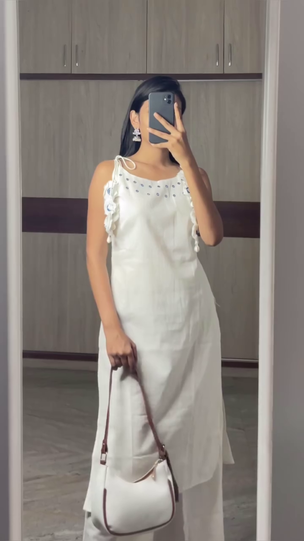 Women's Ethnic Kurta Set Combo – Sleeveless and Full-Sleeve Styles in Classic Black, Blue, and White with Embroidery, Mirror Work, and Matching Pants – Perfect for Festive, Casual, and Daily Wear – Includes Stylish Shoulder Bag Accessory