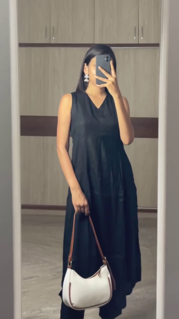 Women's Ethnic Kurta Set Combo – Sleeveless and Full-Sleeve Styles in Classic Black, Blue, and White with Embroidery, Mirror Work, and Matching Pants – Perfect for Festive, Casual, and Daily Wear – Includes Stylish Shoulder Bag Accessory - Image 2