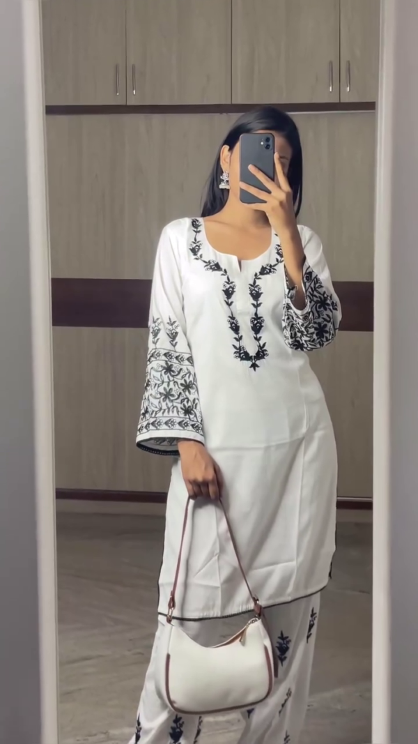 Women's Ethnic Kurta Set Combo – Sleeveless and Full-Sleeve Styles in Classic Black, Blue, and White with Embroidery, Mirror Work, and Matching Pants – Perfect for Festive, Casual, and Daily Wear – Includes Stylish Shoulder Bag Accessory - Image 4