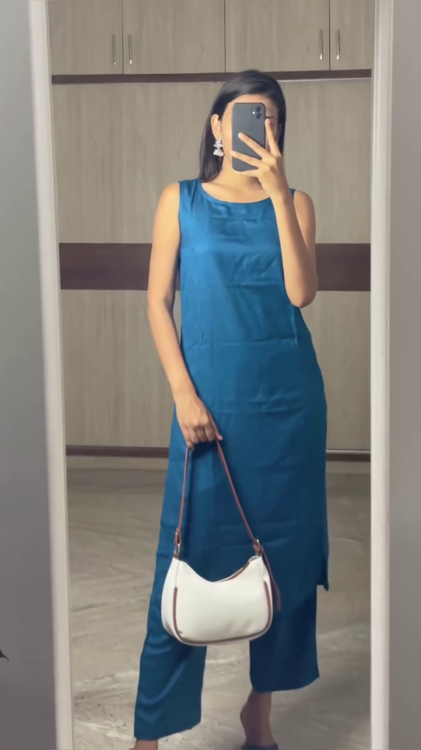 Women's Ethnic Kurta Set Combo – Sleeveless and Full-Sleeve Styles in Classic Black, Blue, and White with Embroidery, Mirror Work, and Matching Pants – Perfect for Festive, Casual, and Daily Wear – Includes Stylish Shoulder Bag Accessory - Image 3