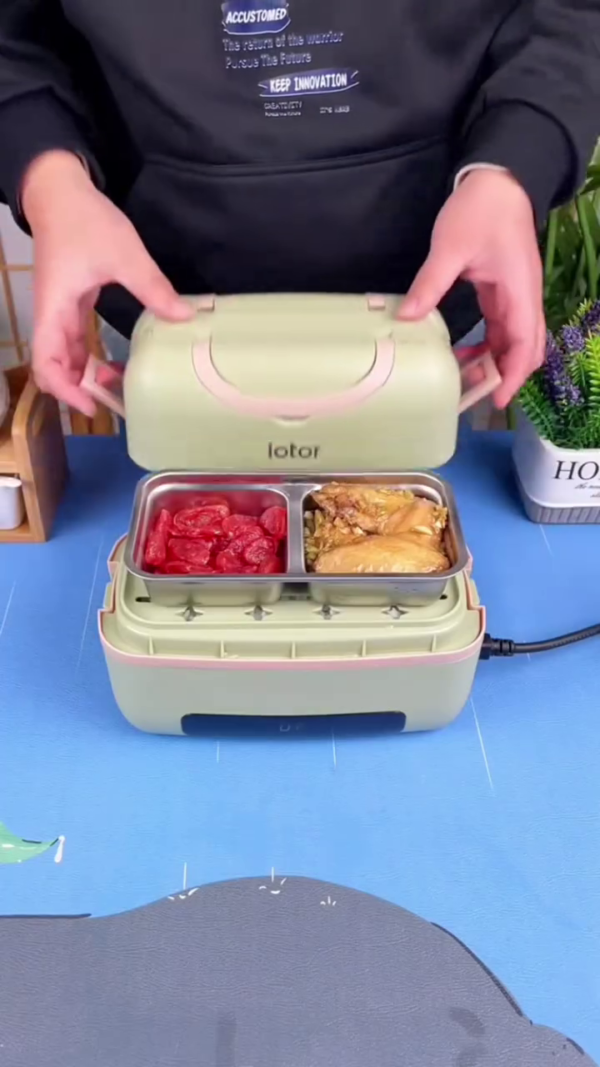 Portable Electric Lunch Box Food Warmer with Dual Stainless Steel Containers for Rice and Main Dishes – Compact Multi-Layer Heating Bento Box for Home, Office, and Travel with Steam Function and Leak-Proof Design - Image 3