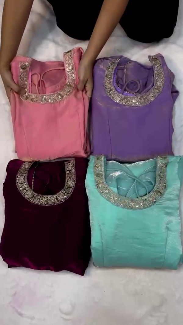 Traditional Embroidered Anarkali Suit Set for Women in Rich Silk Fabric with Heavy Sequin Work on Neckline and Dupatta Border – Available in Pink, Purple, Maroon, and Aqua Blue Shades – Perfect for Festive, Wedding, and Party Wear - Image 2