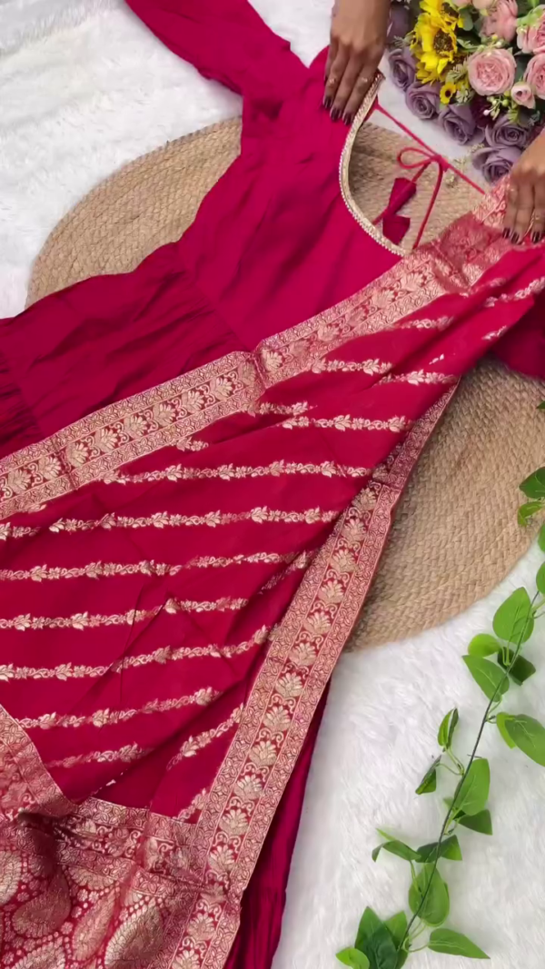 Women's Anarkali Suit Set Collection Featuring Ombre Purple-Pink Georgette Dress, Black Floral Printed Net Dress, and Traditional Red Embroidered Festive Wear with Dupatta – Perfect for Weddings, Parties, and Ethnic Celebrations - Image 4