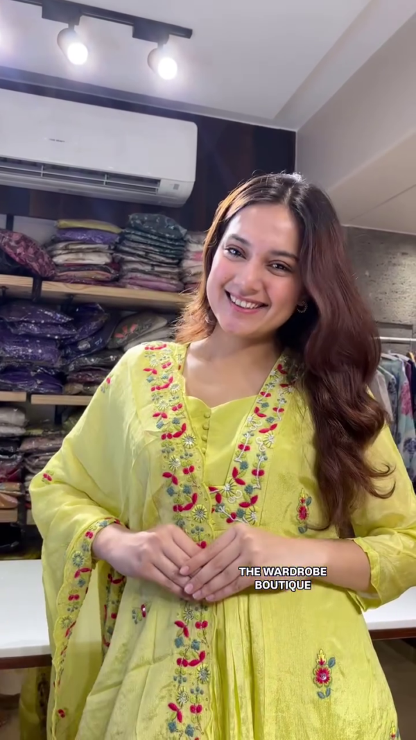 Vibrant Yellow Anarkali Kurta Set with Intricate Multicolor Floral Embroidery and Coordinated Dupatta – Ideal Ethnic Ensemble for Festive and Diwali Celebrations by The Wardrobe Boutique - Image 2