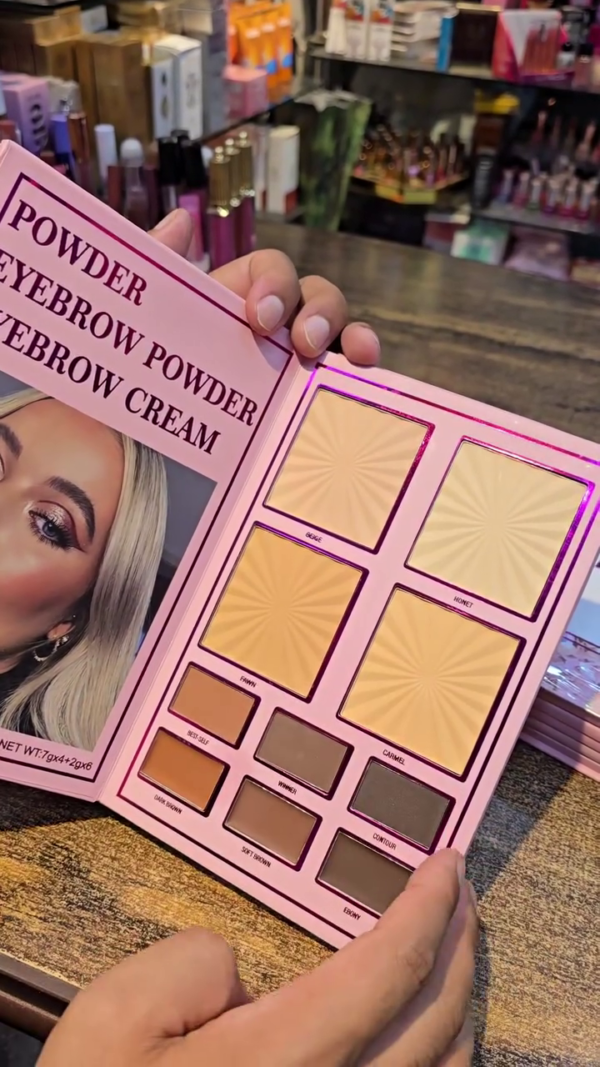 All-in-One Makeup Book with 24-Color Eyeshadow Palette, Face Powder, Eyebrow Powder & Cream – Versatile Professional Makeup Kit for Eyes, Brows, and Face Contouring in a Stylish Pink Floral Packaging - Image 4