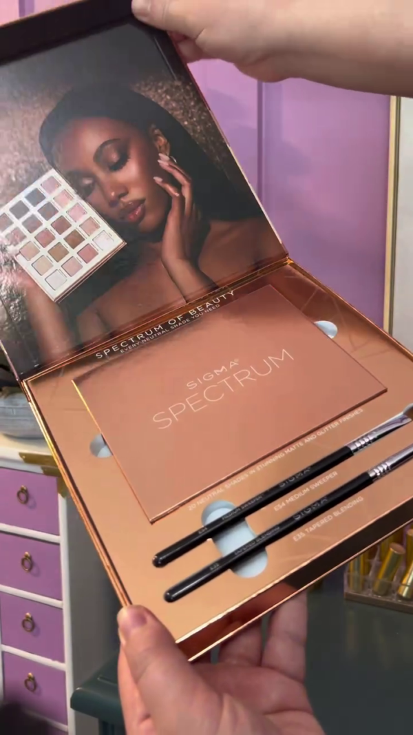 Luxurious Sigma Spectrum Eyeshadow Palette Kit with 20 Neutral Matte and Glitter Shades, Featuring E54 Medium Sweeper & E38 Tapered Blending Brushes for Flawless Eye Makeup Looks - Image 2