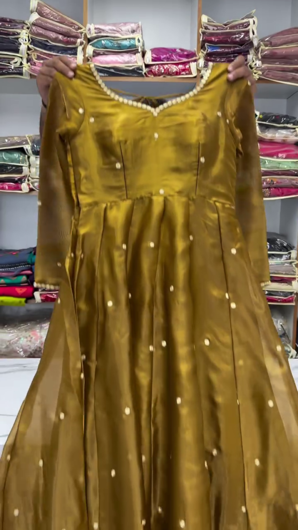 Elegant Olive Green Embroidered Anarkali with Sheer Dupatta and Pleated Detailing
