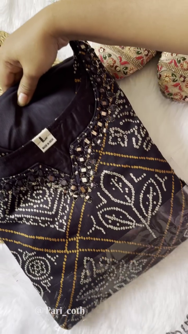 Elegant Black Kurti Set with Intricate White and Yellow Geometric and Floral Embroidery, Paired with a Matching Dupatta